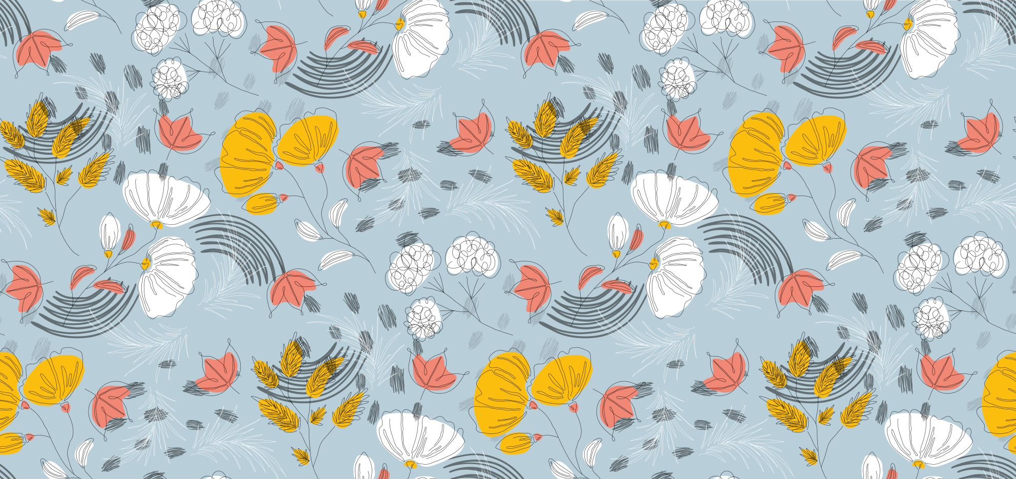 Tapete vinílico flores e plantas flor de padrão azul - TenStickers