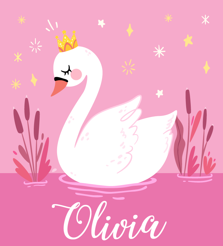 Tapete vinílico criança princesa cisne com nome - TenStickers