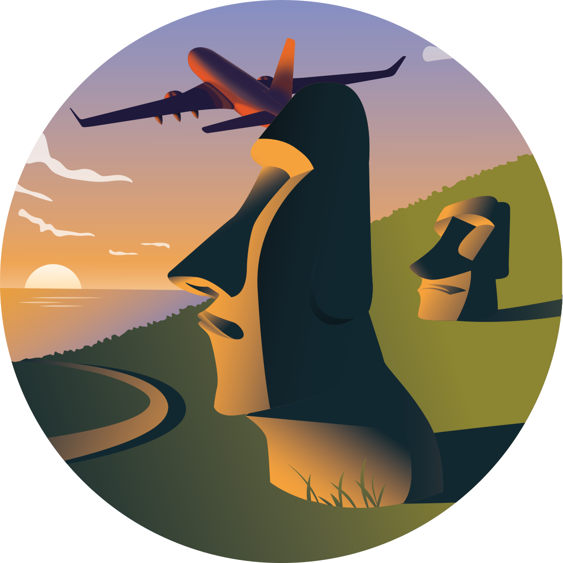 Tapete vinílico redondo pôr do sol na ilha de páscoa - TenStickers