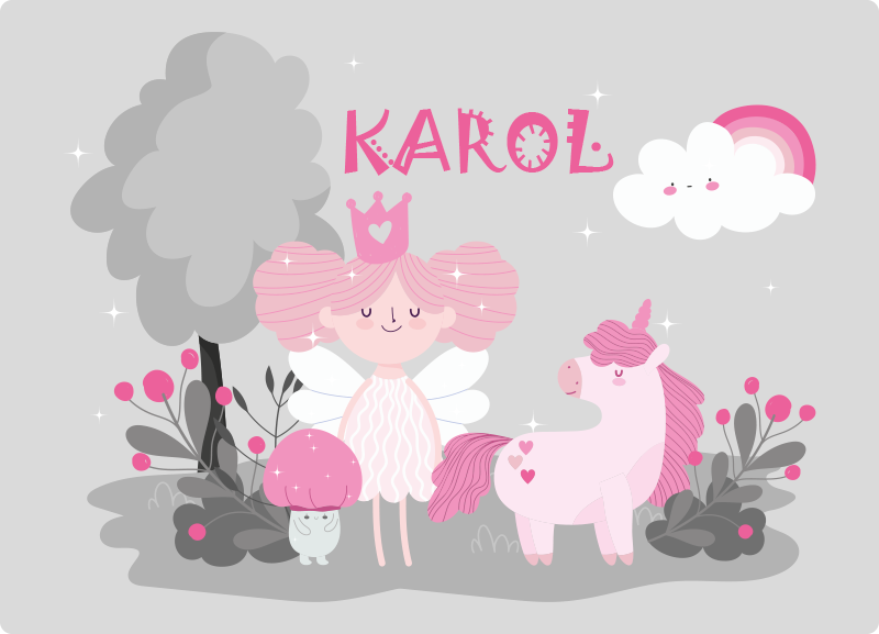 Tapete vinílico criança cena de conto de fadas com nome - TenStickers