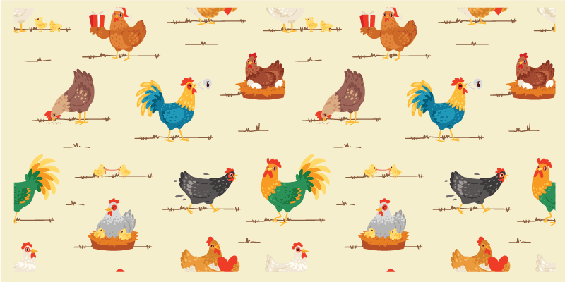 Tapete vinílico de animais padrões coloridos de frango - TenStickers