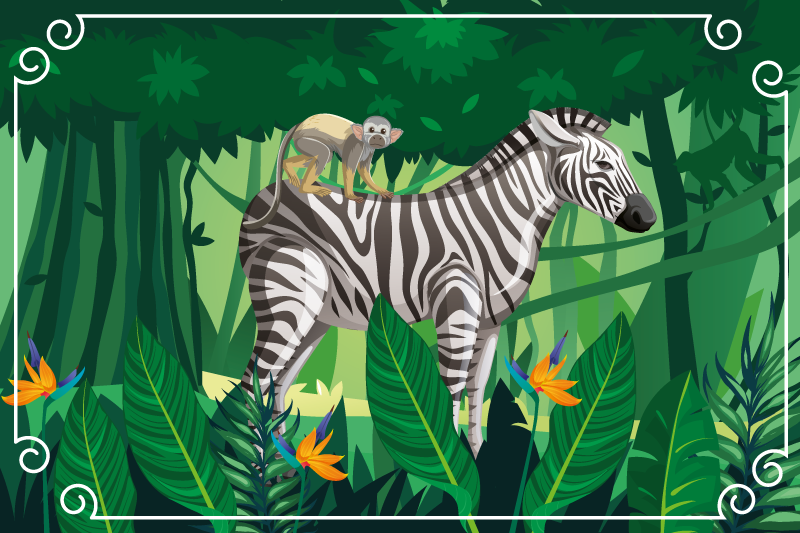 Tapete vinílico de animais zebra e macaco - TenStickers