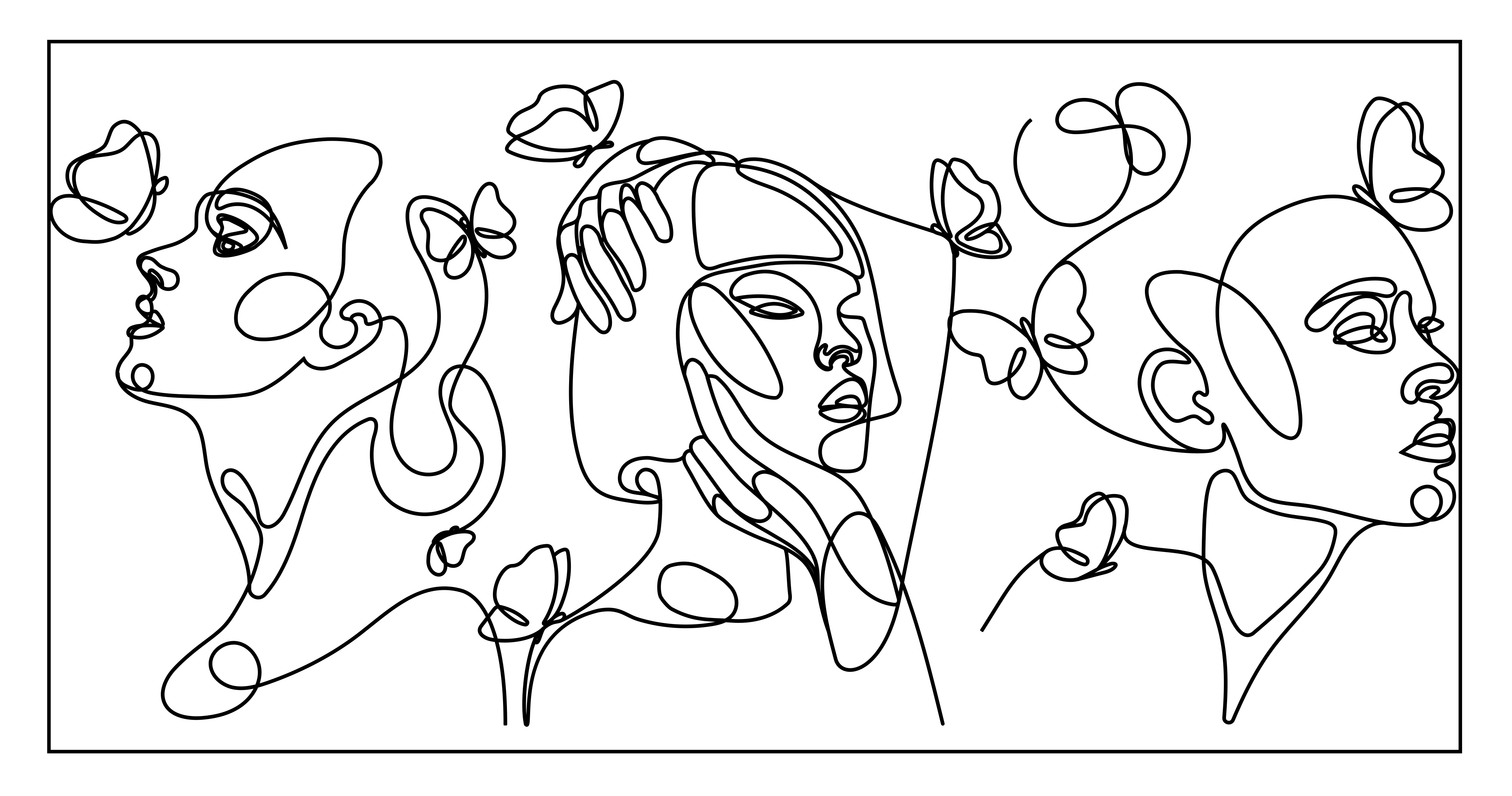 Tapete vinílico moderno rostos de arte de contorno - TenStickers