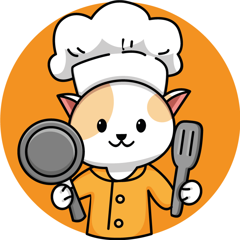 Gato fofo chef segurando garfo e colher tapete de animais - TenStickers