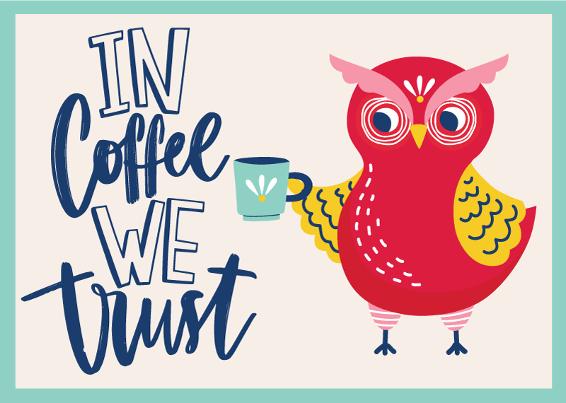 Coruja fofa com tapete de quarto de caneca de café - TenStickers