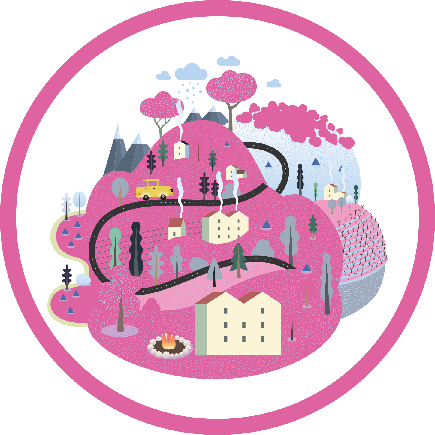 Tapete vinílico de estradas cena de vila colorida - TenStickers