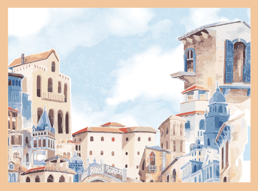 Aquarela cidade desenho infantil tapete de vinil - TenStickers