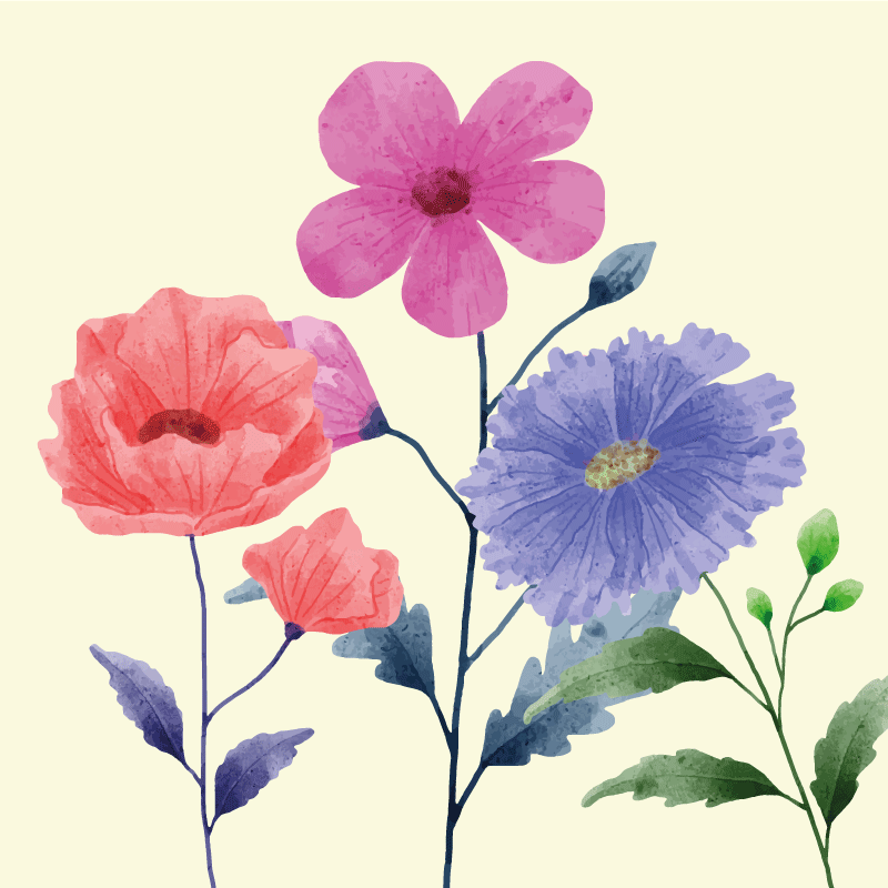 Aquarela colorida conjunto de flores tapete quadrado de vinil - TenStickers