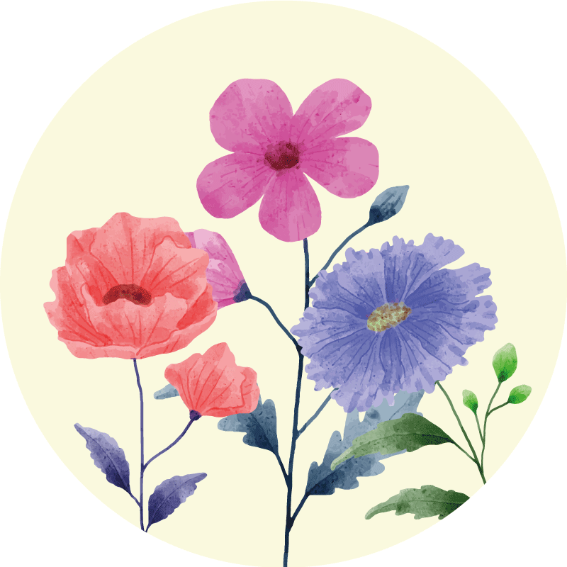 Tapete vinílico redondo composição de flores vibrantes - TenStickers