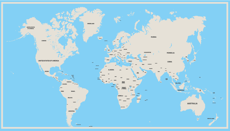 Cores claras com tapete de mapa-múndi de nomes de países - TenStickers