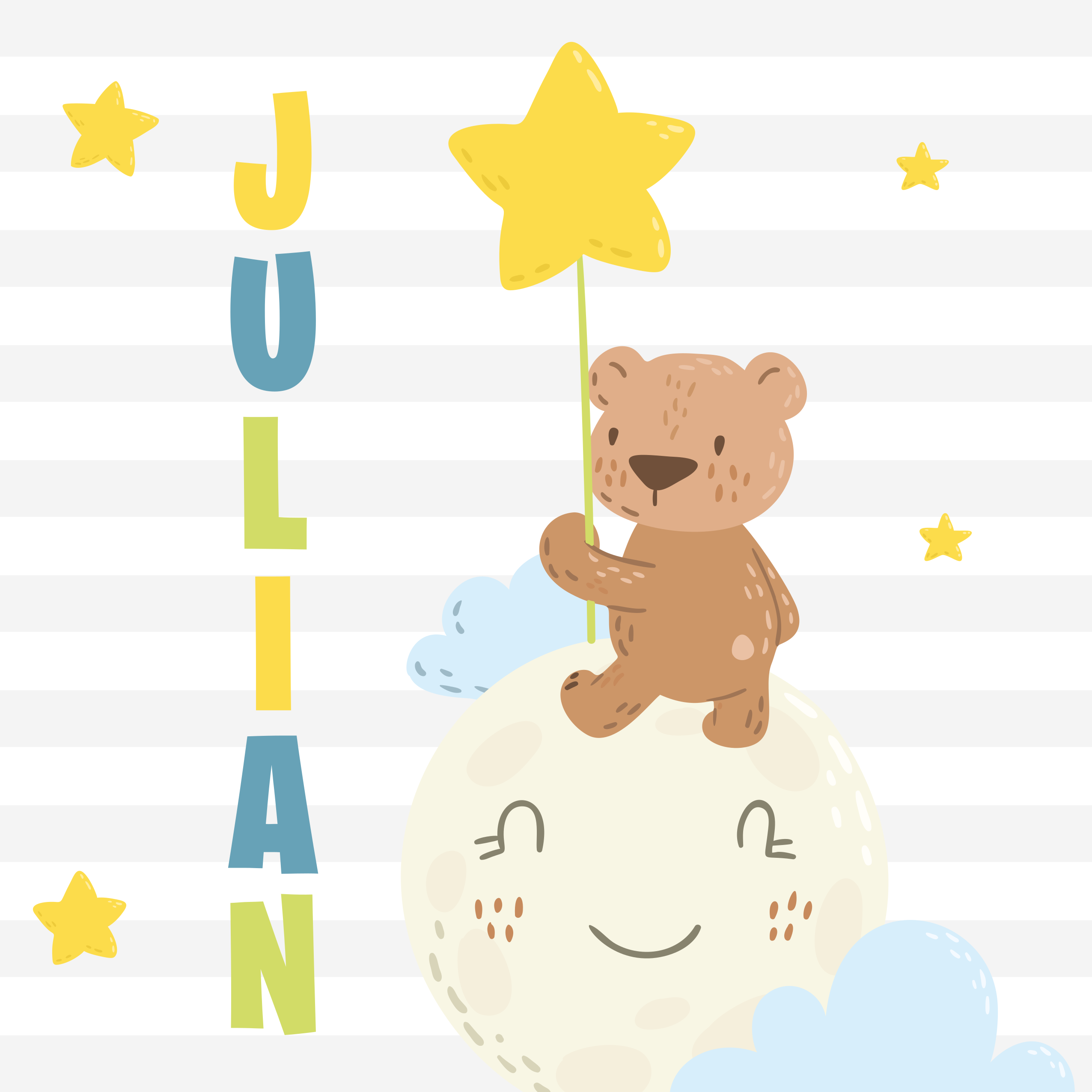 Tapete vinílico com nome urso com estrela - TenStickers