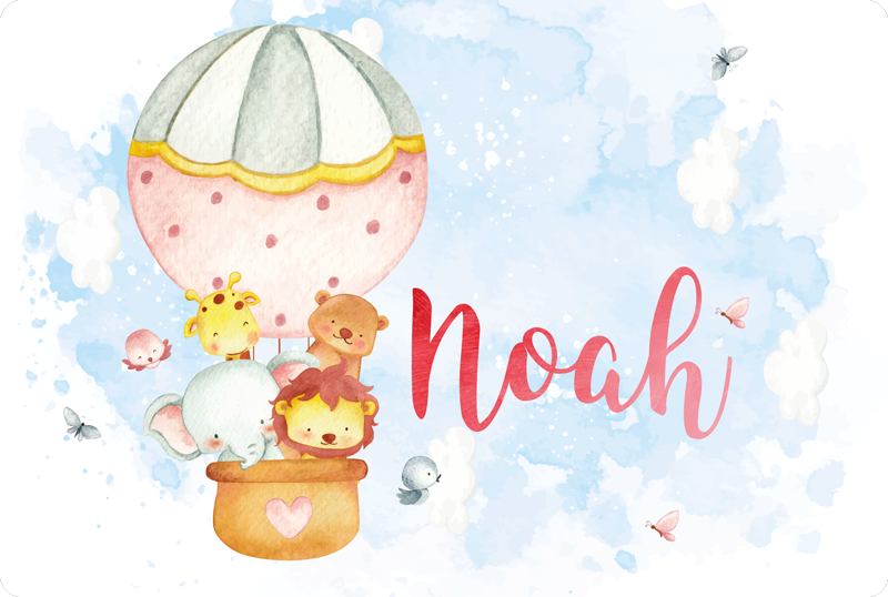 Animais fofos voando em um tapete personalizado com balão - TenStickers