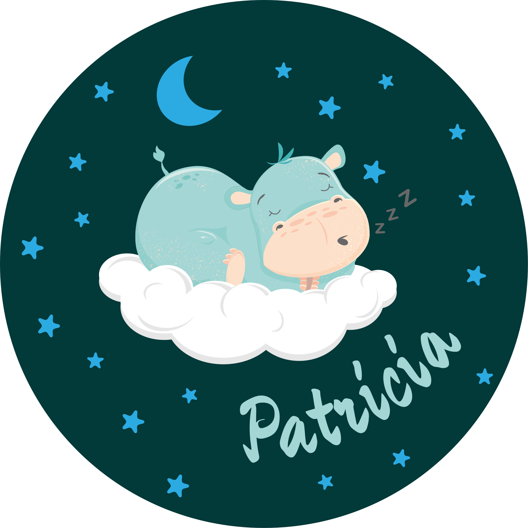 Tapete vinílico para bebés hipopótamo sonolento com nome - TenStickers