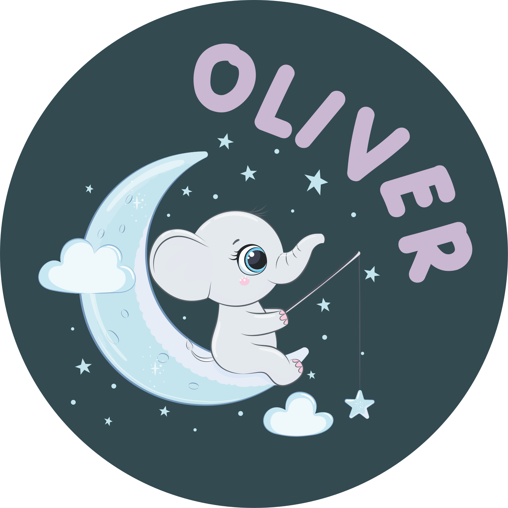 Elefante rodeado por estrelas tapete personalizado - TenStickers