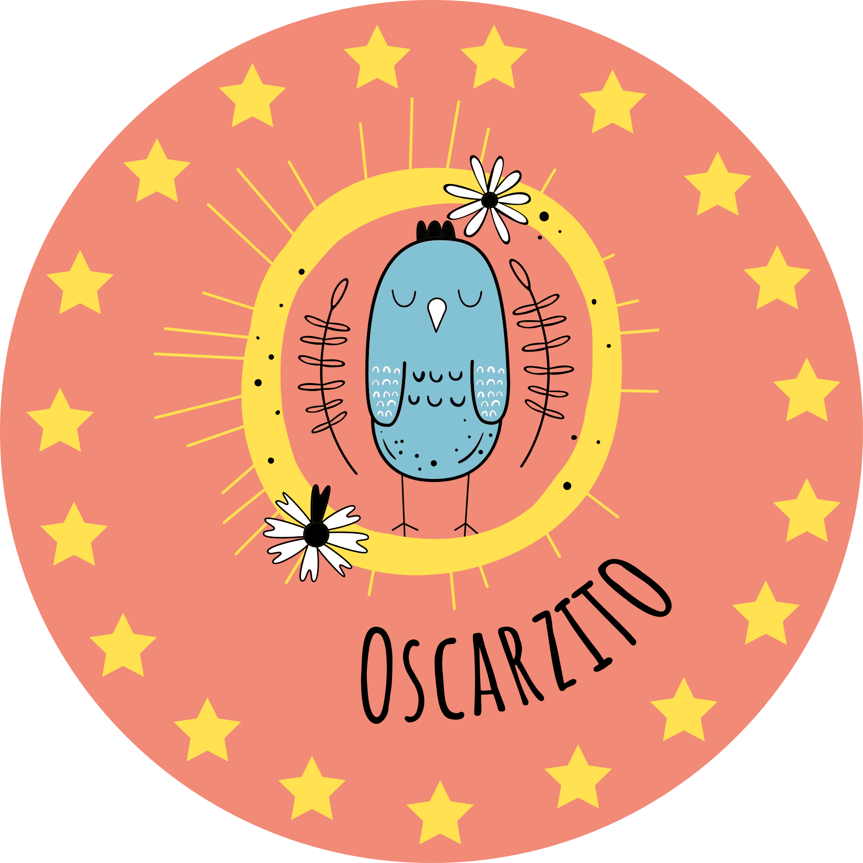 Coruja azul nórdica com tapete personalizado estrelas - TenStickers