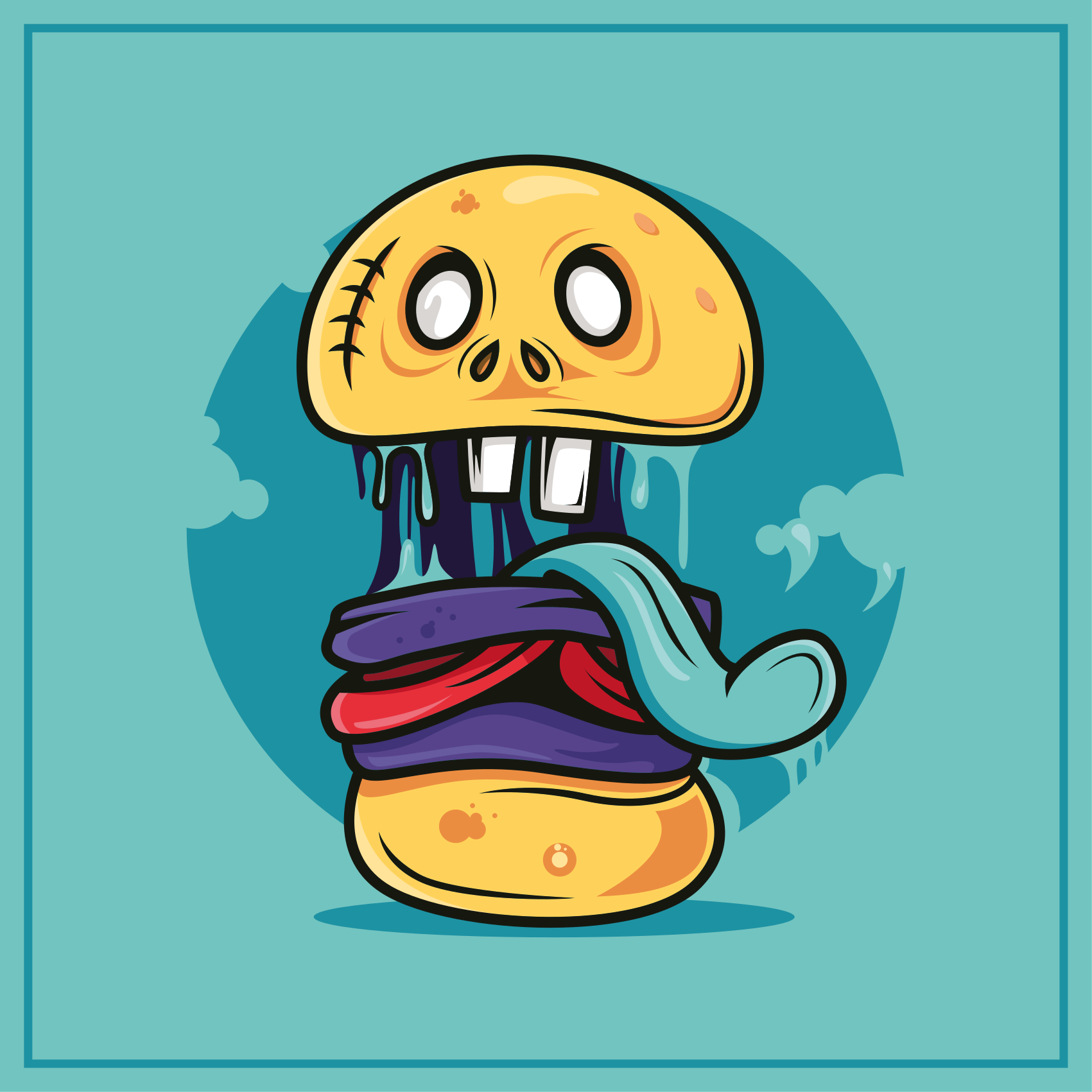 Zombie burger cartoon tapete moderno - TenStickers