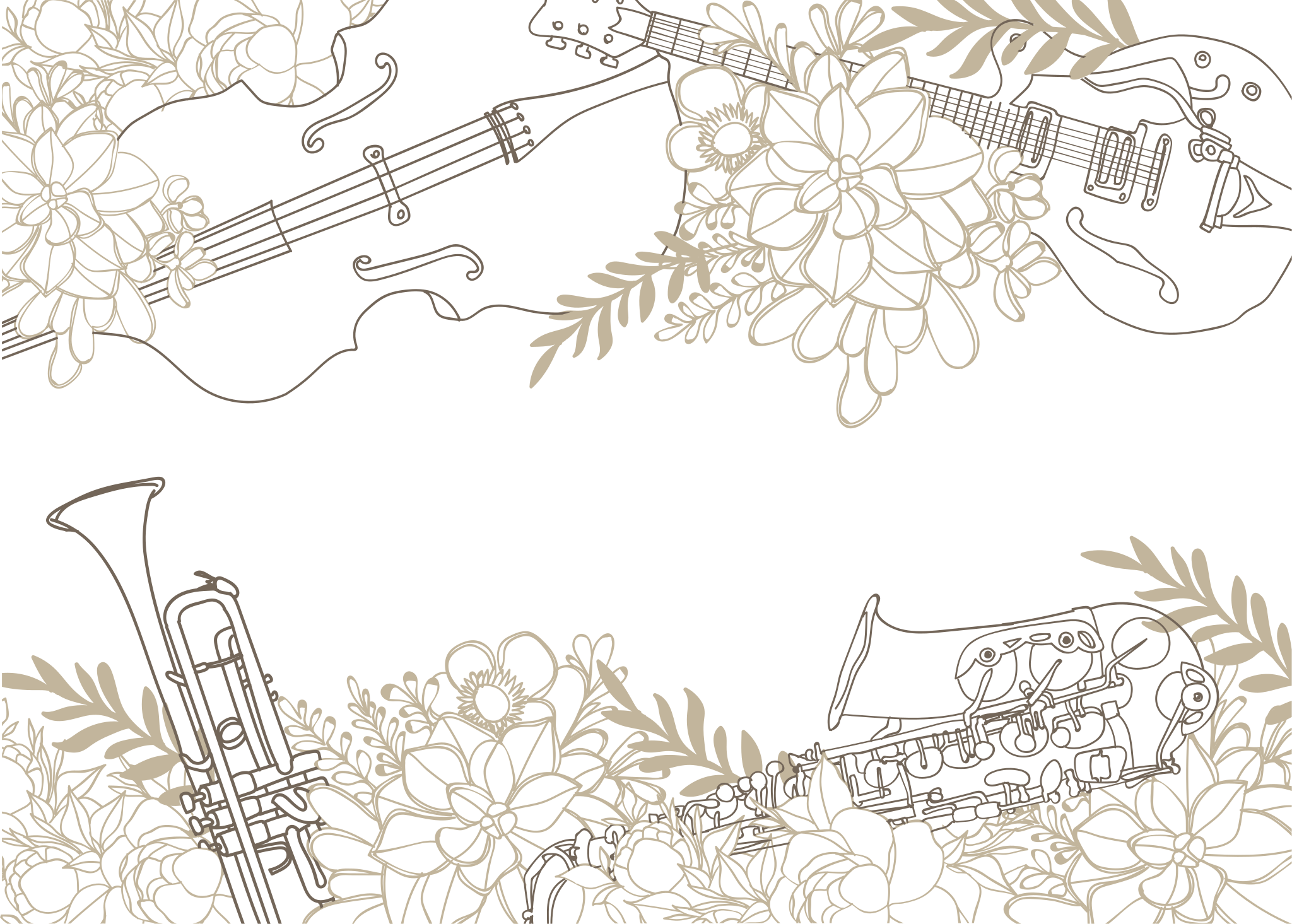 Tapete vinílico flores e plantas arranjo floral musical - TenStickers