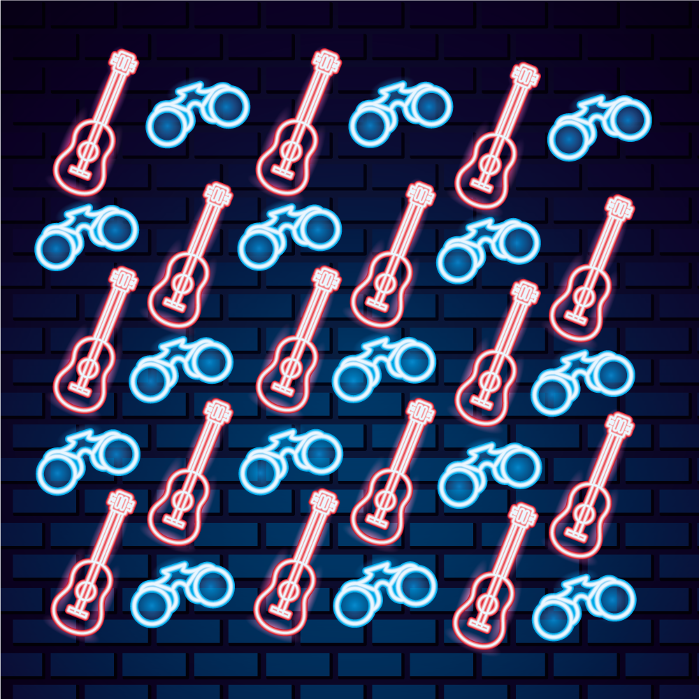 Padrão de guitarras em tapete de vinil quadrado estilo neon - TenStickers