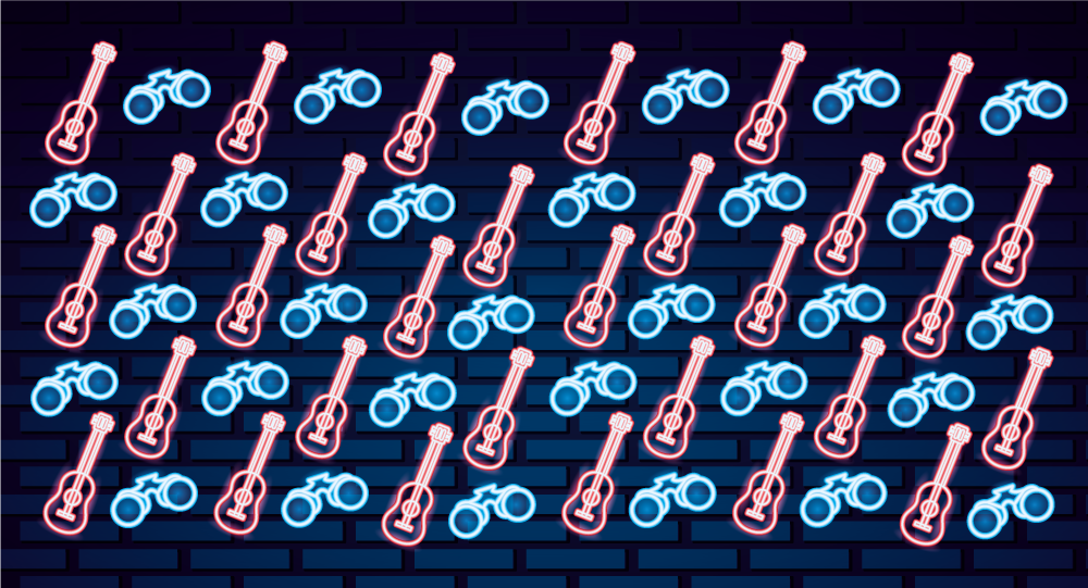 Padrão de guitarras em tapete em vinil retangular estilo neon - TenStickers