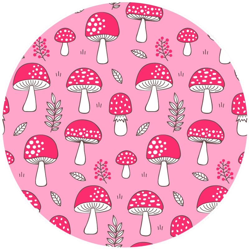 Tapete floral com padrão de círculo e cogumelo - TenStickers