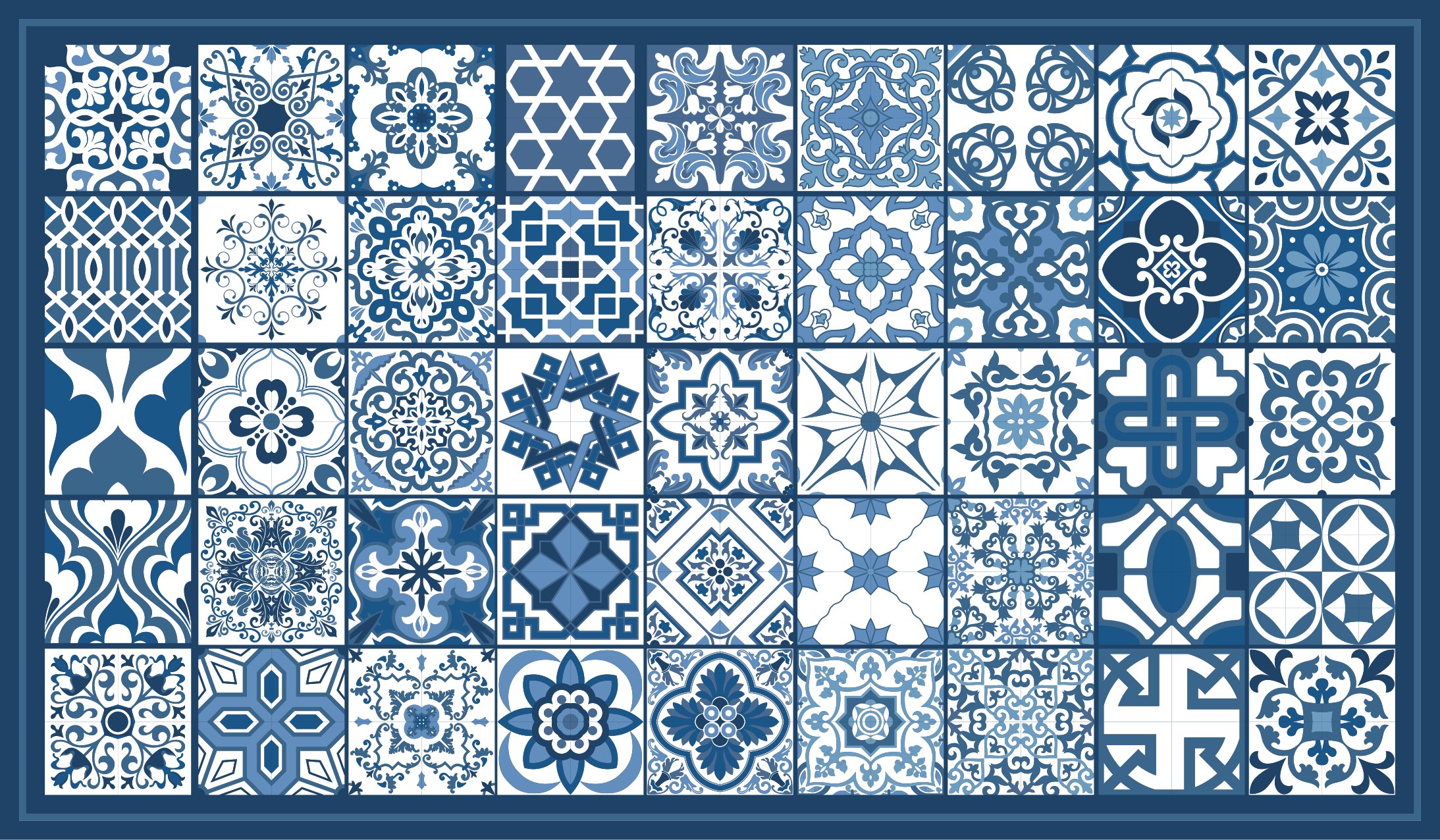 Tapete vinílico retangular padrão de mosaico azul e branco - TenStickers
