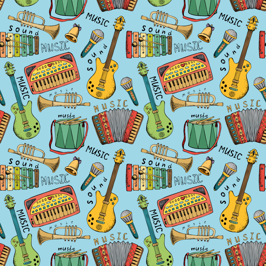 Tapete vinílico criança instrumentos musicais alegres - TenStickers