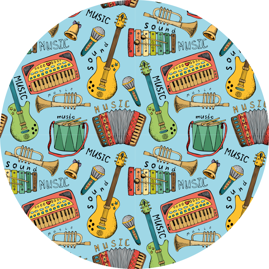 Tapete circular pintado com padrão de instrumento musical - TenStickers