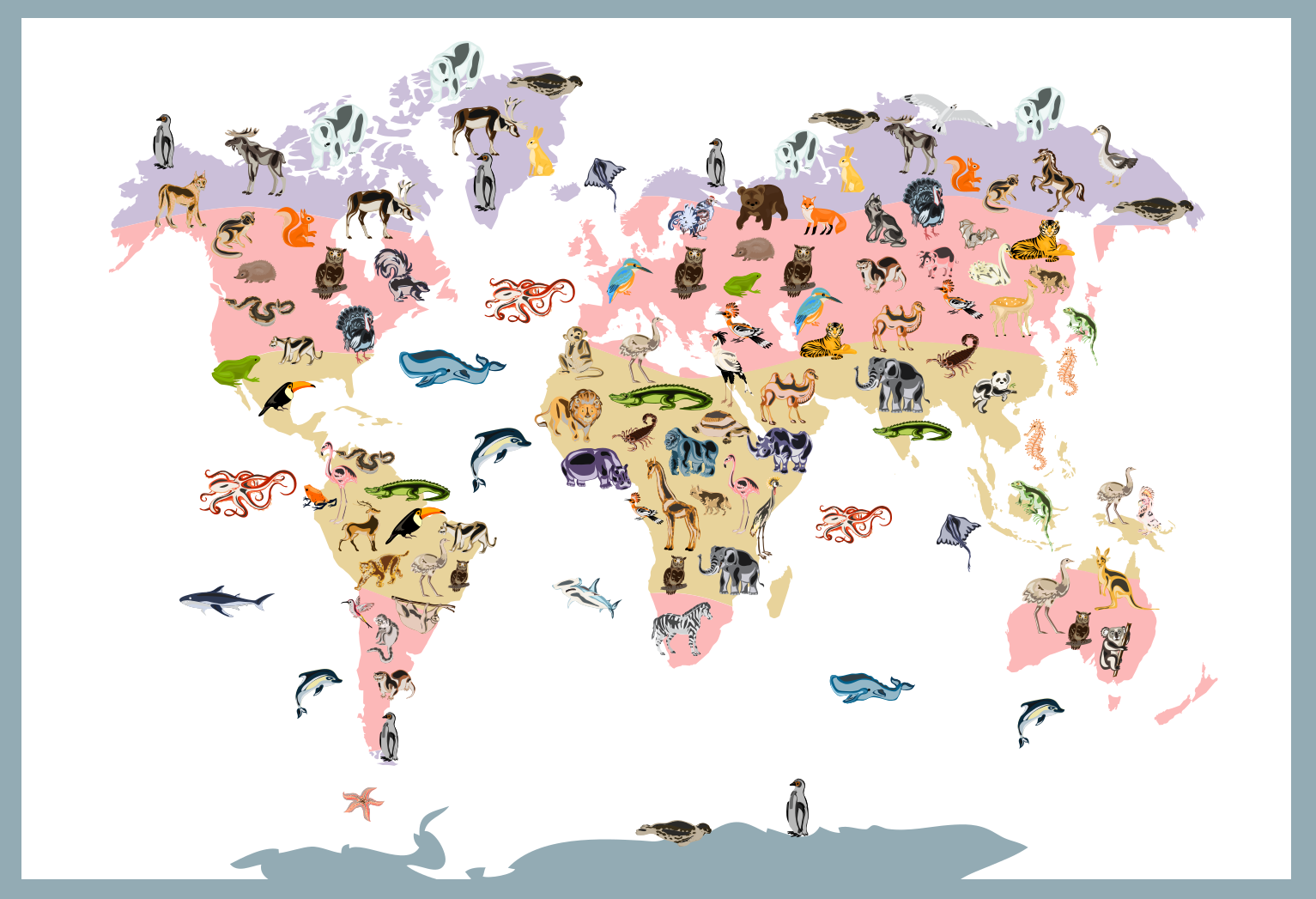 Tapete vinílico de mapa mundial ilustração de vida silvestre - TenStickers