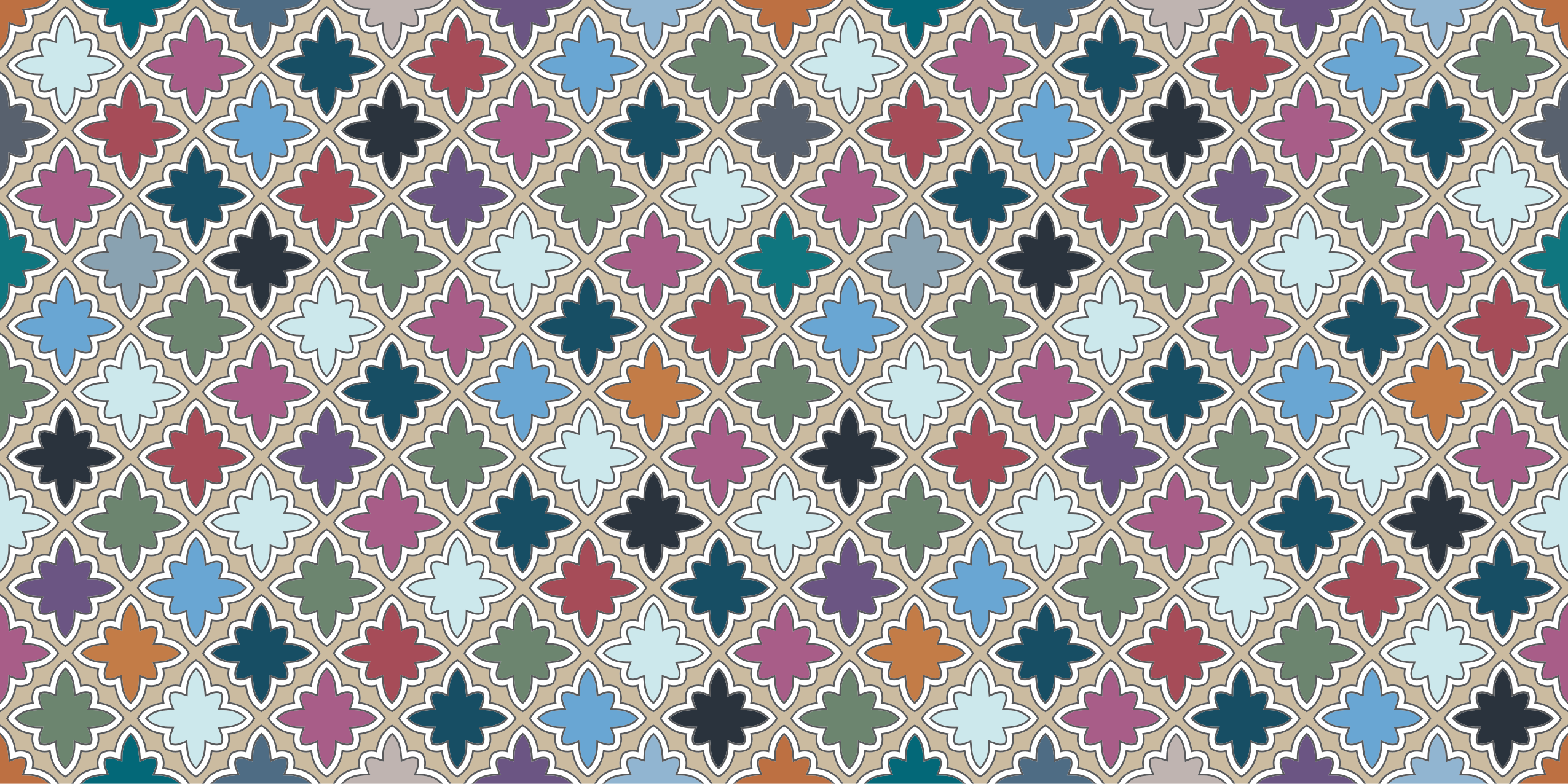 Tapete vinílico mosaico composição floral animada - TenStickers