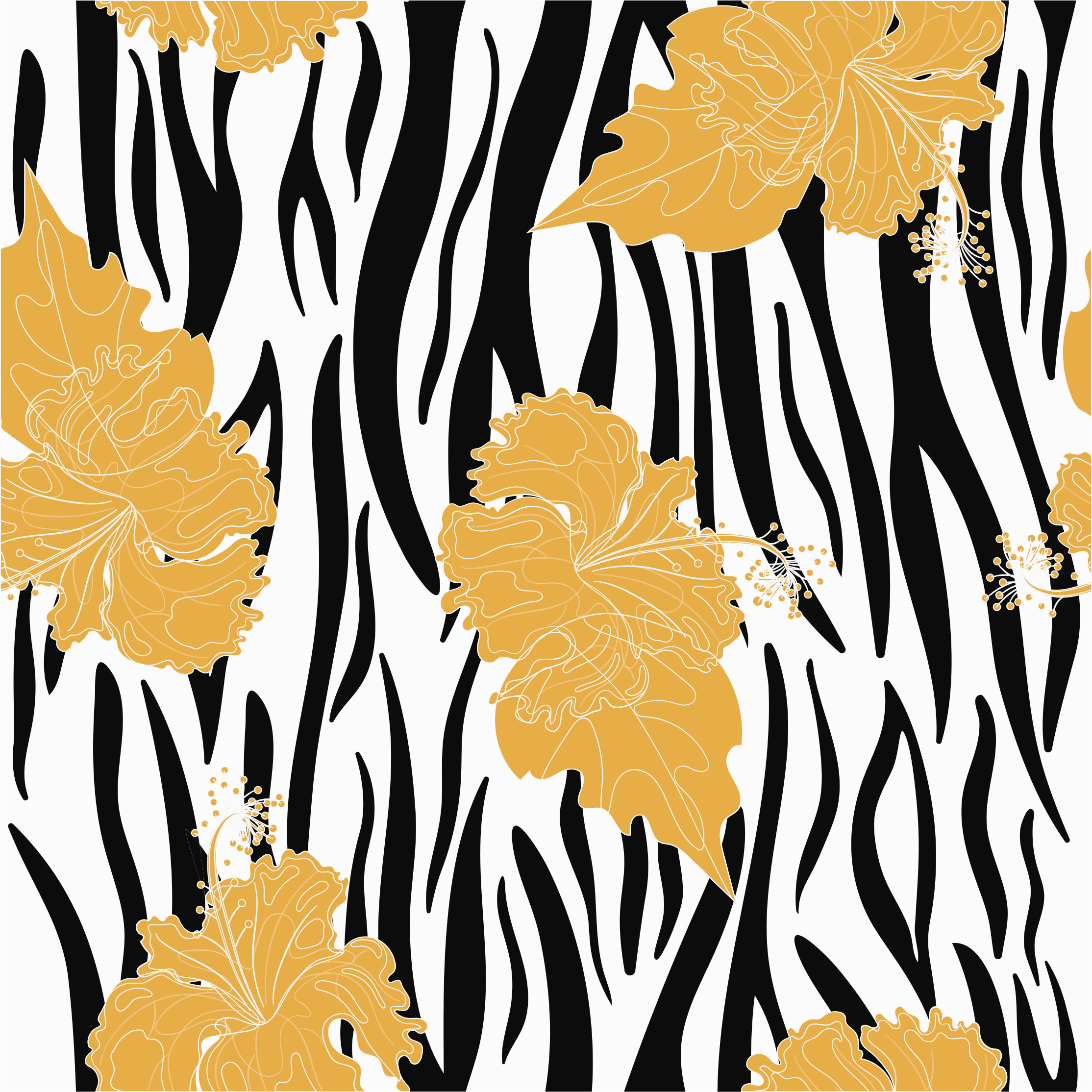 Tapete de vinil quadrado com estampa de zebra de flores ornamenta - TenStickers