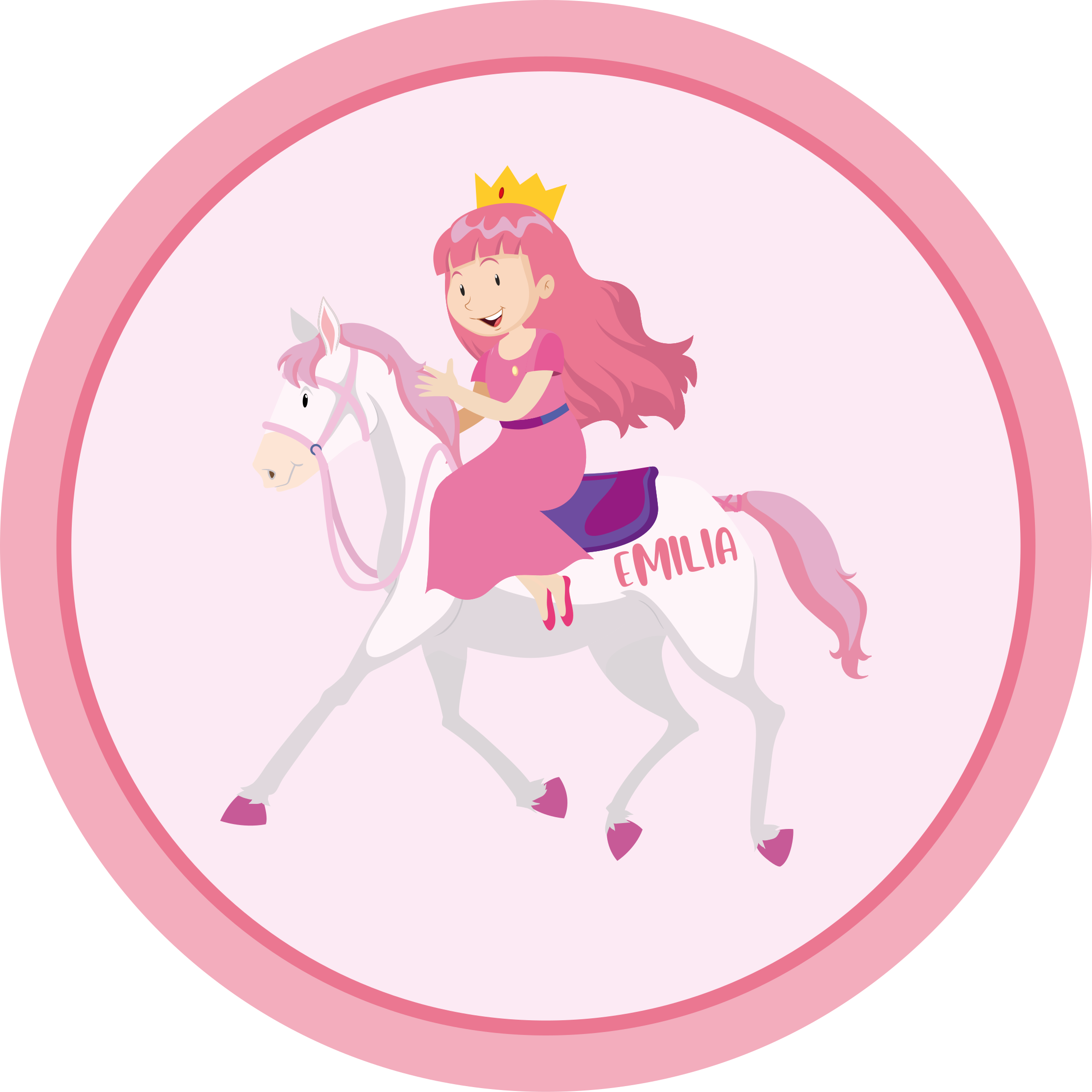 Princesa rosa montando uma esteira de cavalo branco - TenStickers