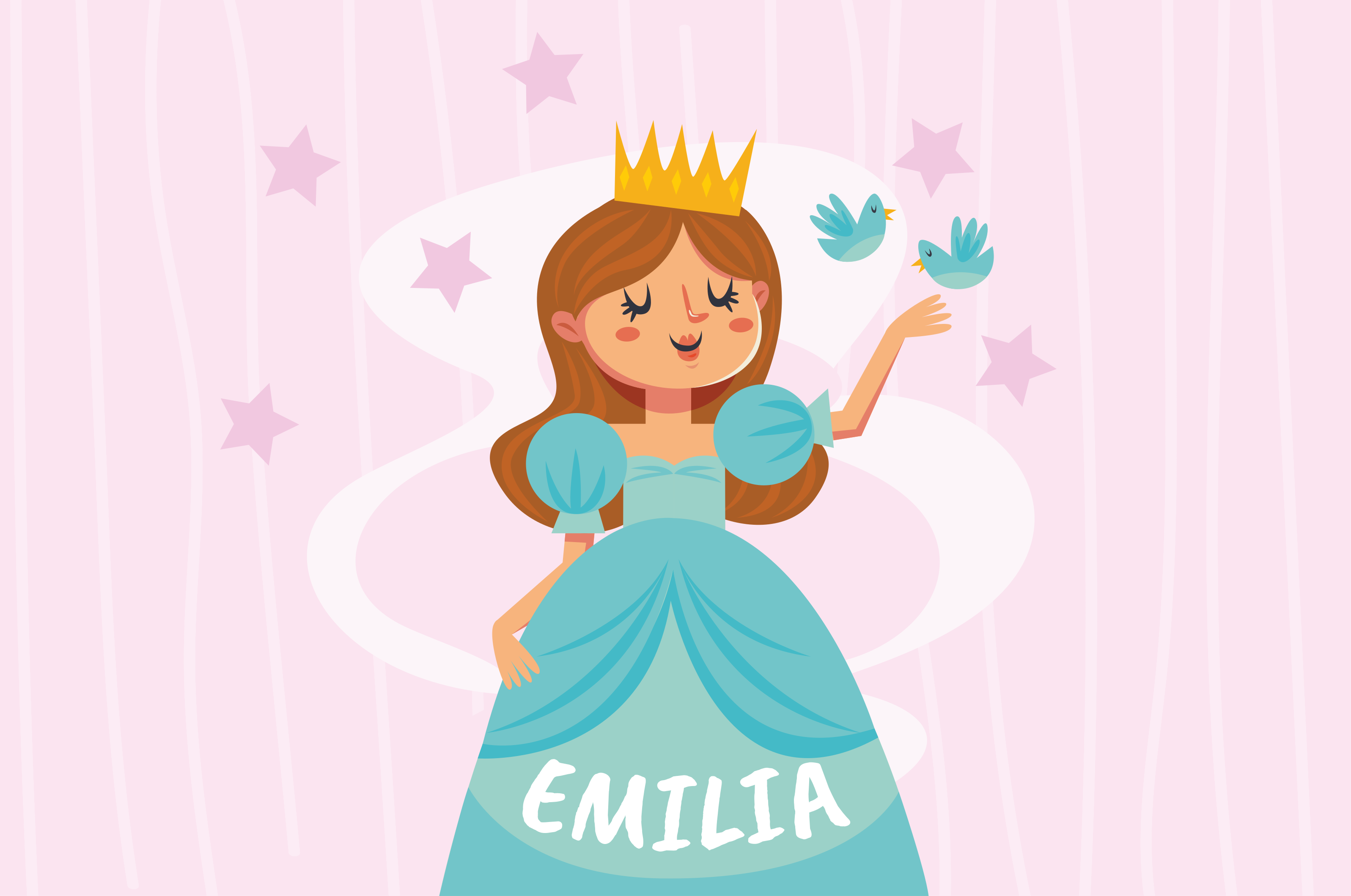 Tapete vinílico com nome design de personagens de princesa - TenStickers