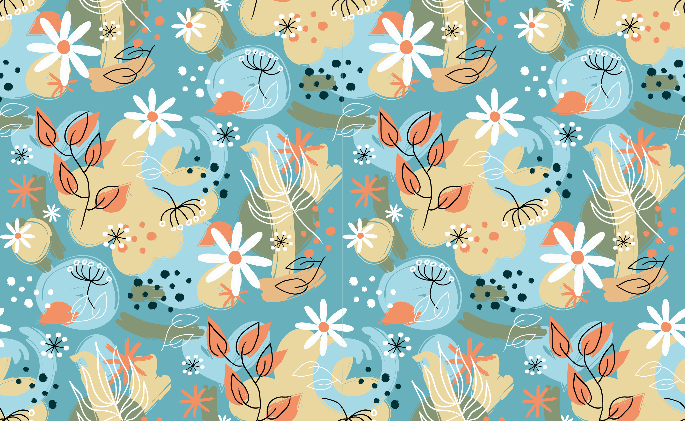 Tapete vinílico flores e plantas padrões florais abstratos - TenStickers