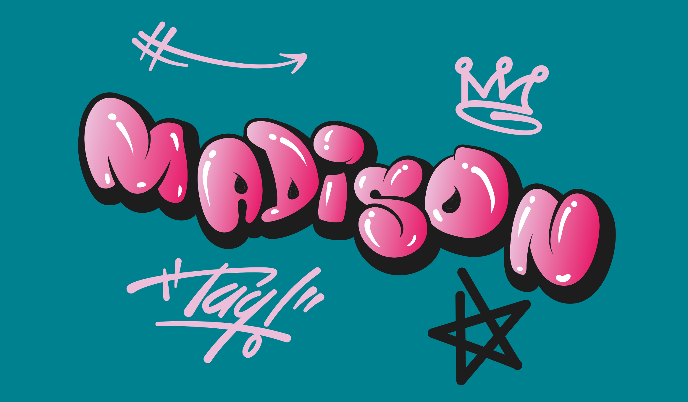 Tapete personalizado de grafite com letras rosa legal - TenStickers