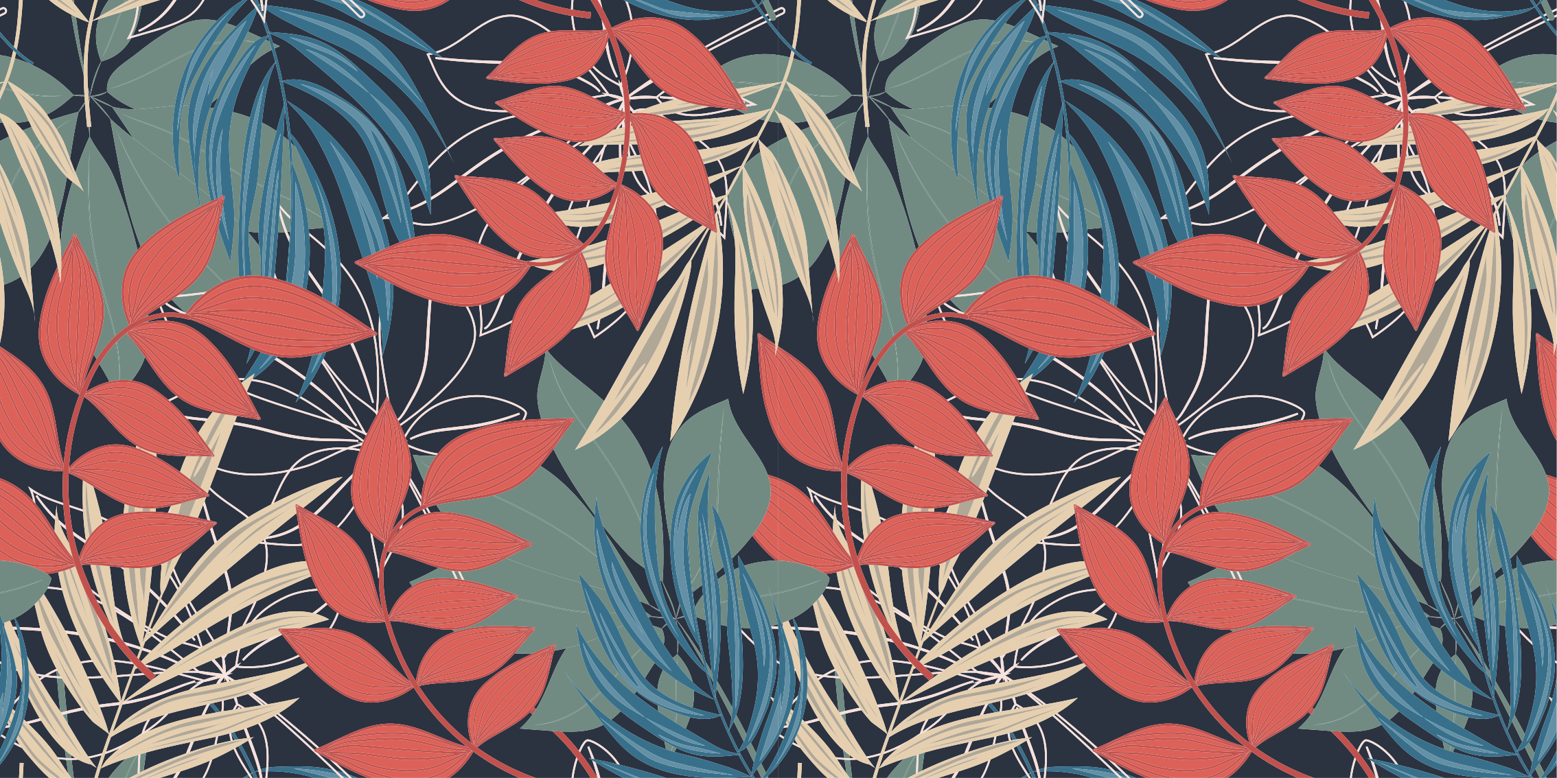 Tapete vinílico flores e plantas padrão de folhas vibrantes - TenStickers