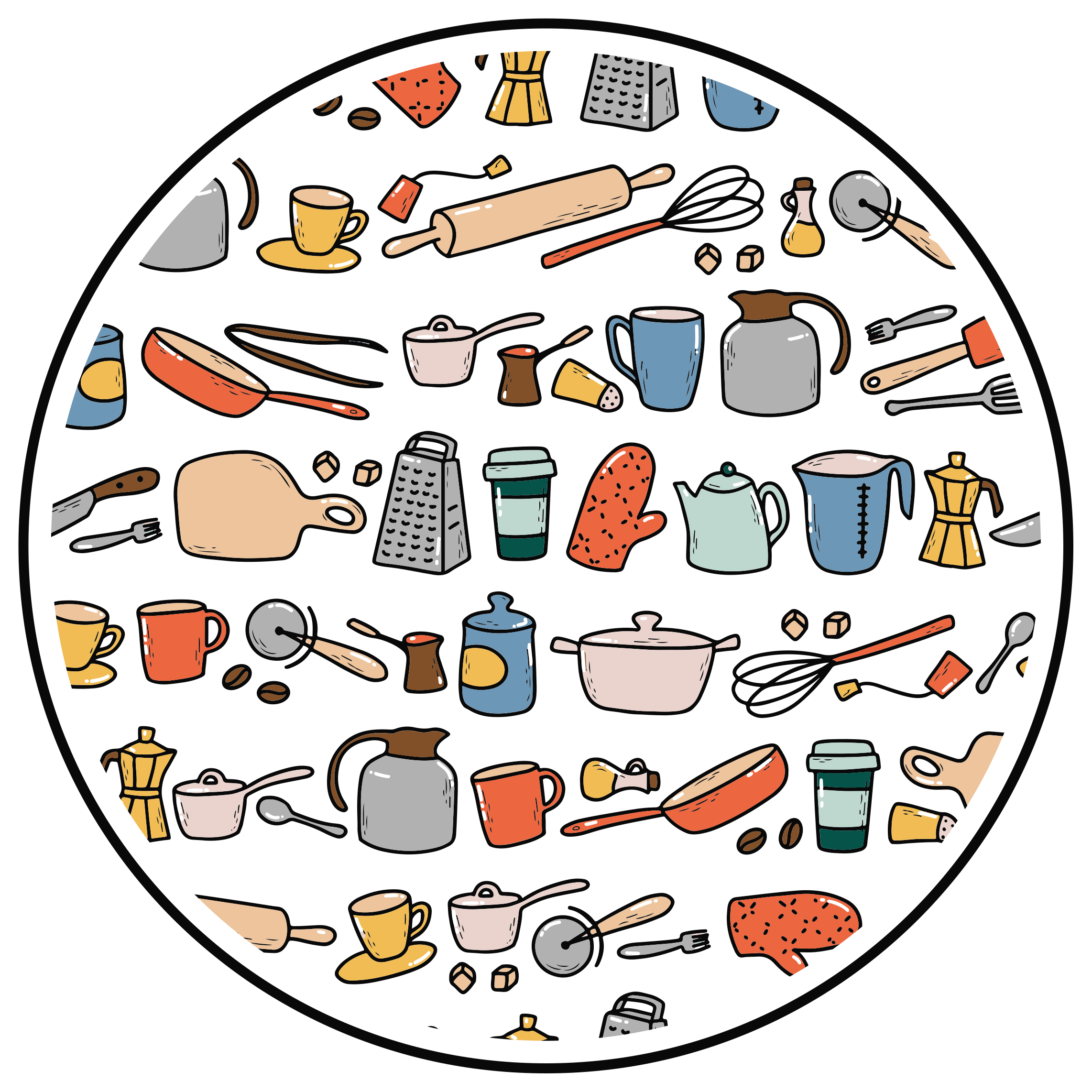 Utensílios coloridos em ladrilhos de cozinha brancos - TenStickers