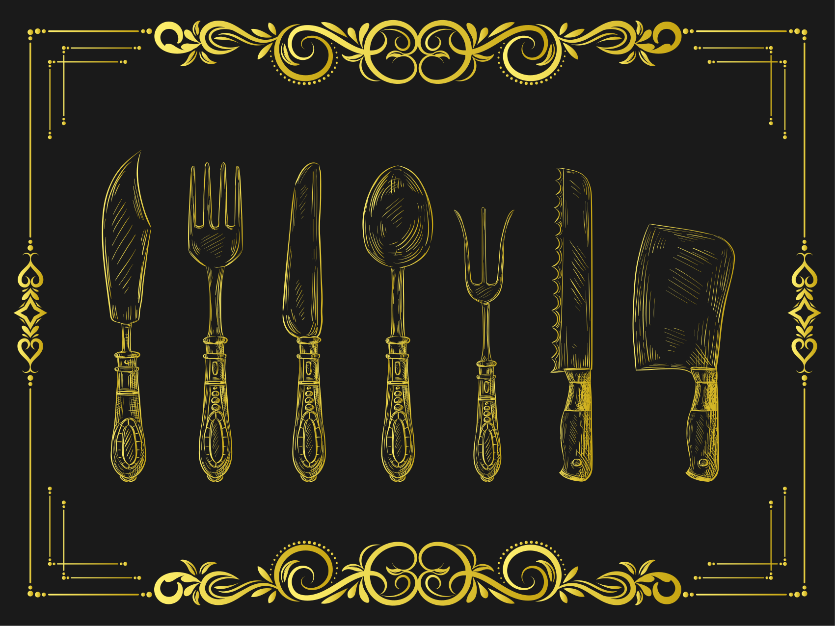 Ouro vintage em ladrilhos de cozinha pretos - TenStickers