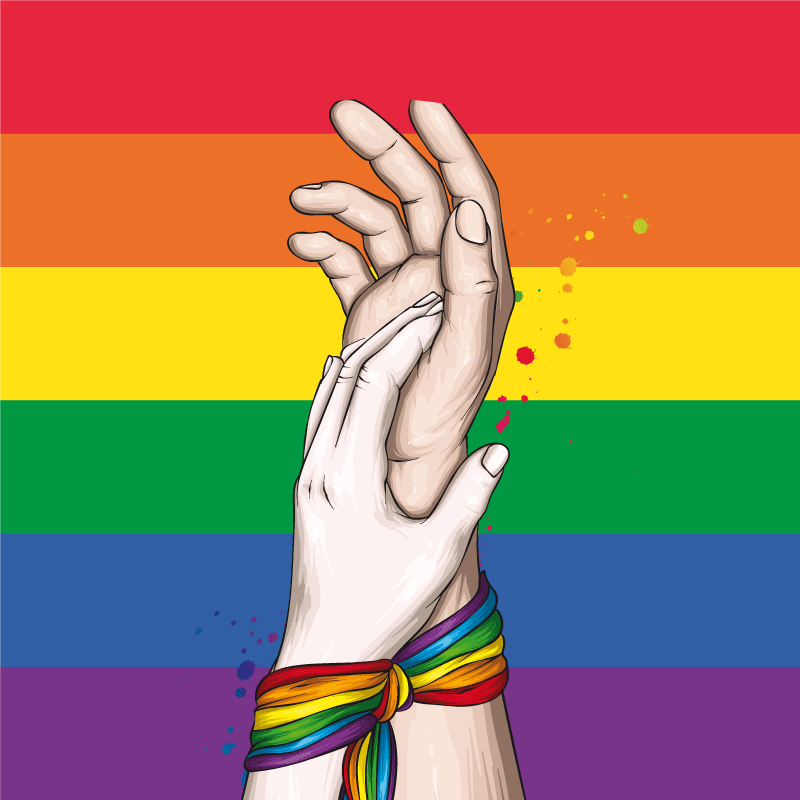 Tapete de sala de estar com fita arco-íris lgbt mãos humanas - TenStickers