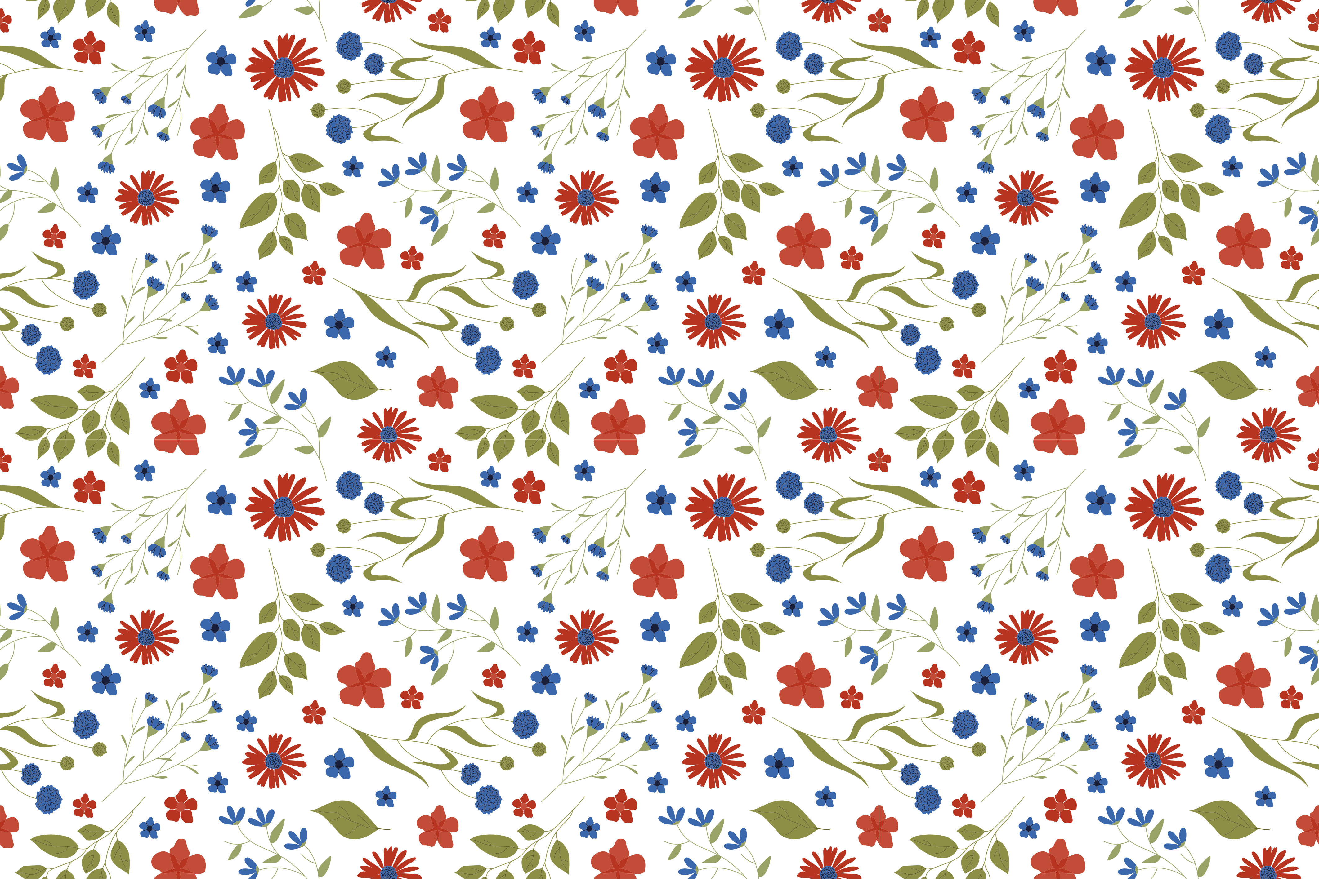 Tapete floral com padrões de jardim azul e vermelho - TenStickers