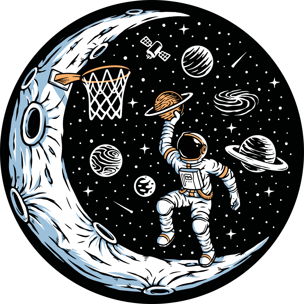 Astronauta jogando basquete no tapete do quarto - TenStickers