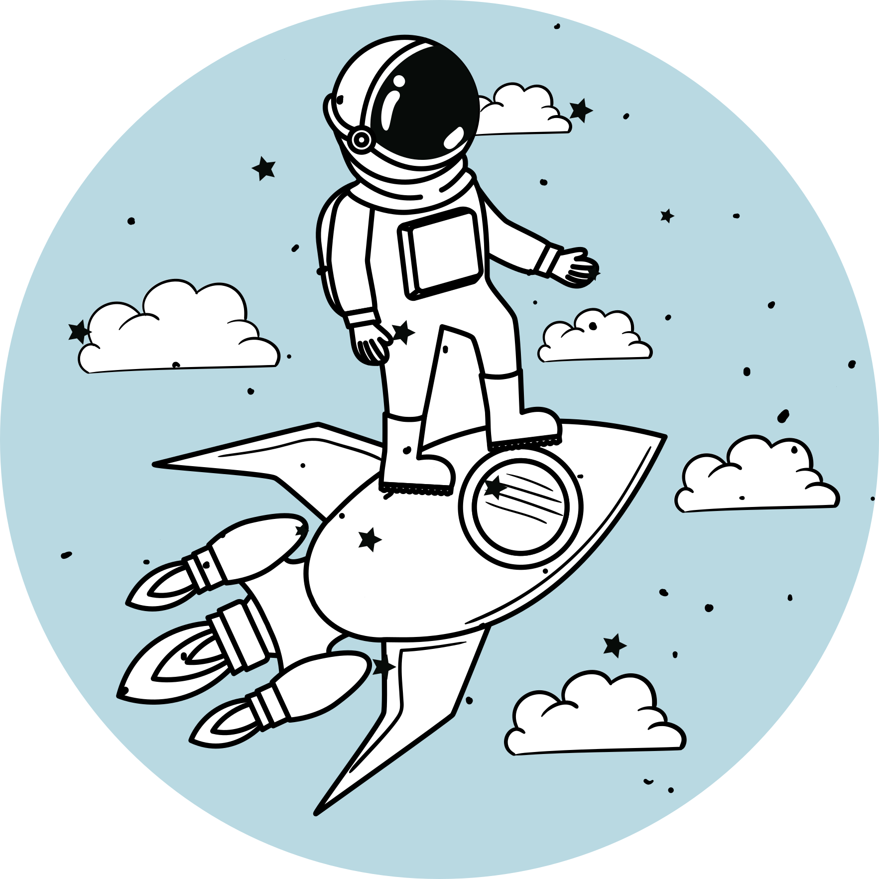 Foguete astronauta e tapete de estrelas - TenStickers