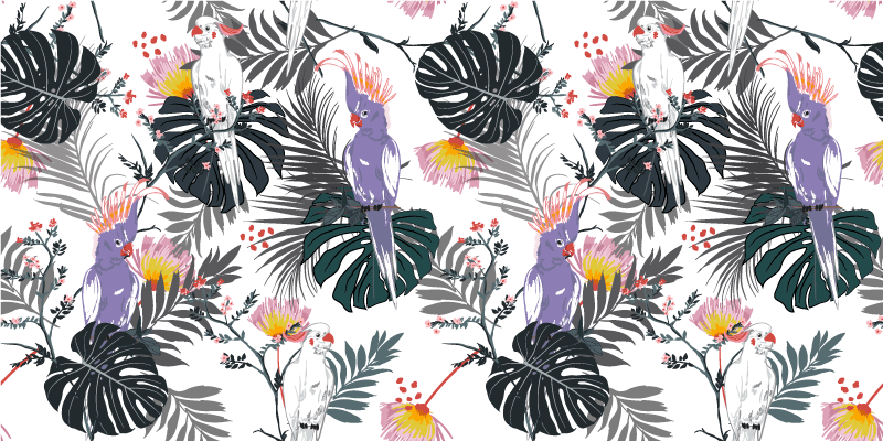 Tapete vinílico sala de estar arranjo de folhas tropicais - TenStickers