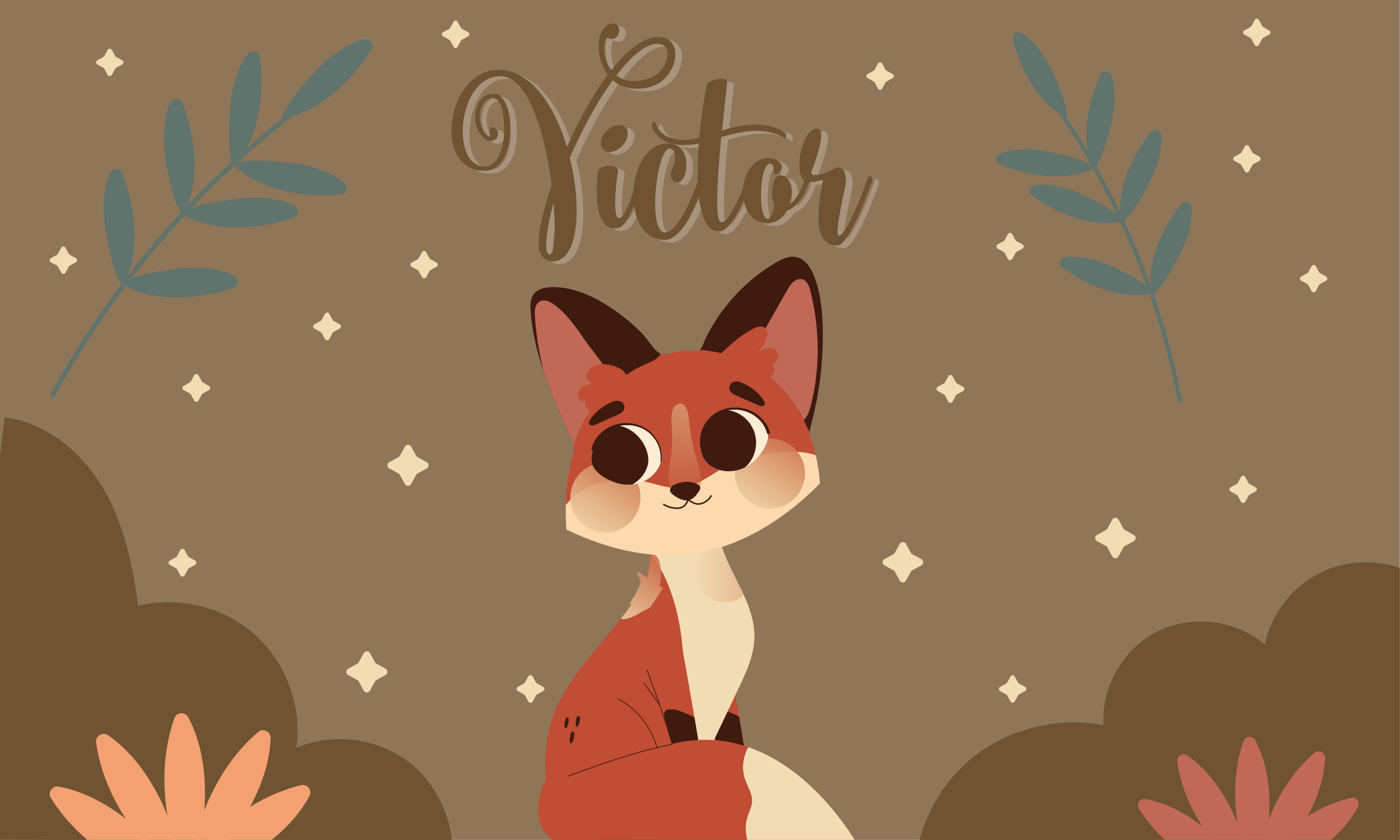 Tapete vinílico com nome design fofo de raposa - TenStickers