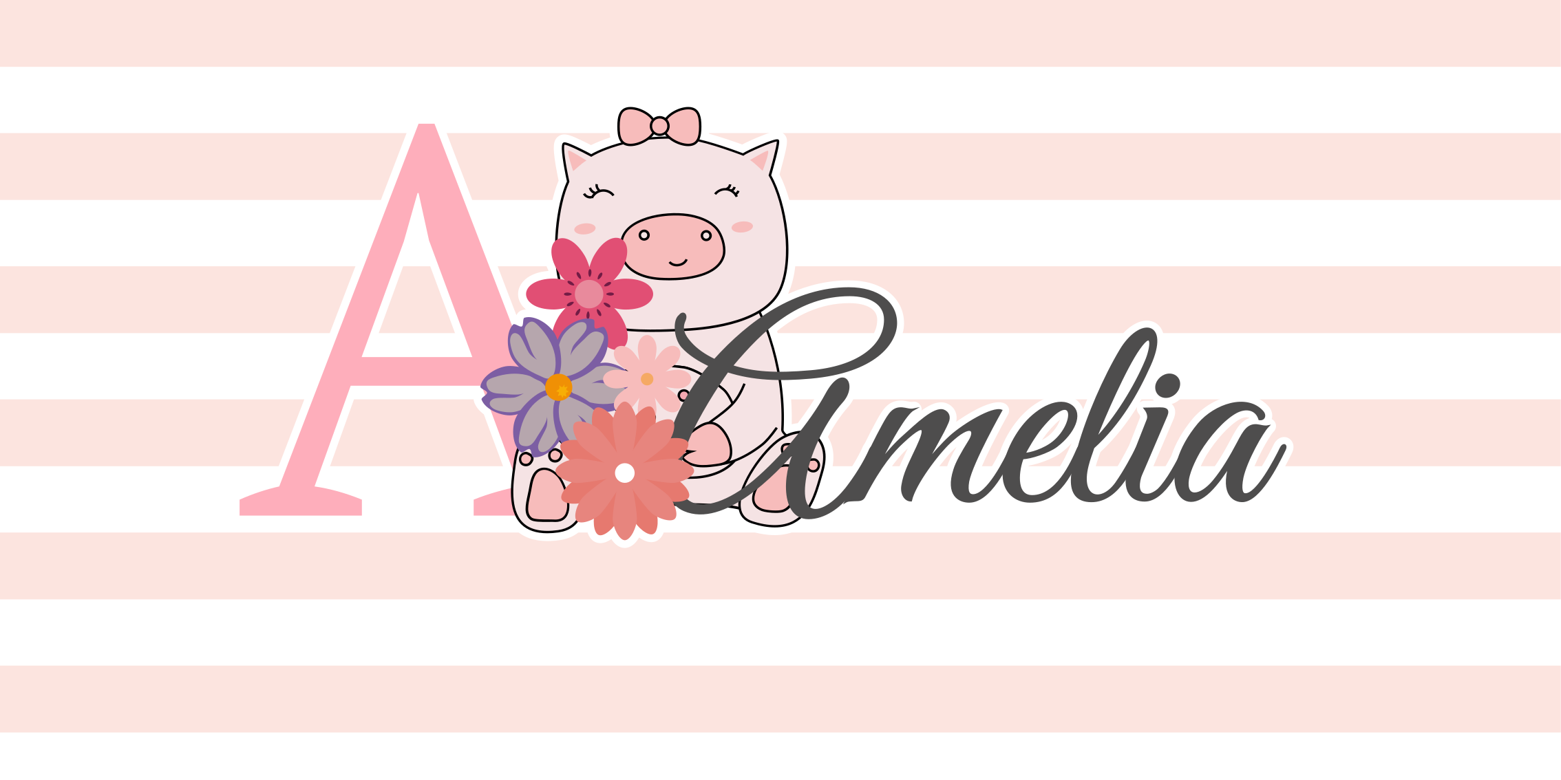 Tapete vinílico com nome ilustração fofa de porco - TenStickers