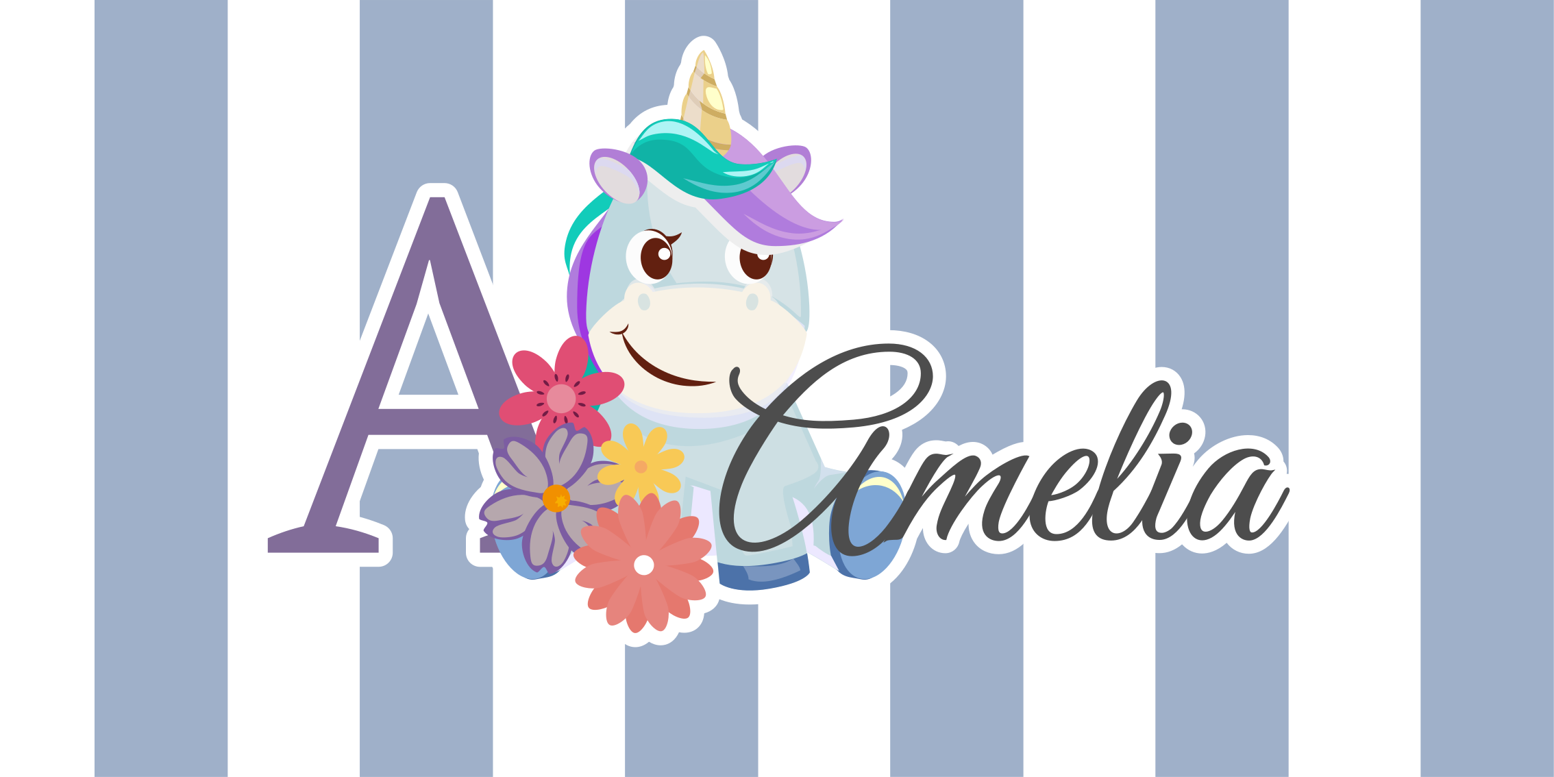 Unicórnio de animais fofos com o nome tapete de jogo de bebê - TenStickers