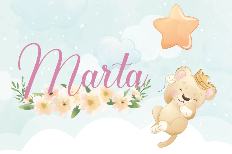 Tapete vinílico para bebés leão com balão de ar e nome - TenStickers