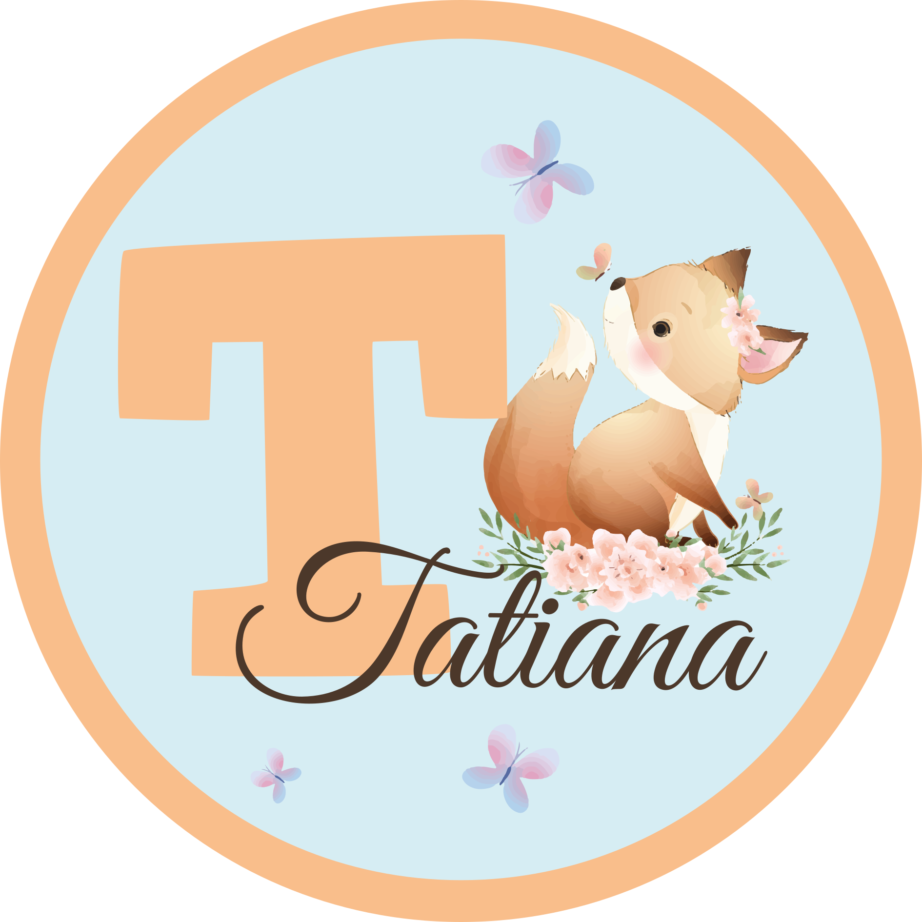 Raposa de animais fofos com tapete de quarto com nome - TenStickers