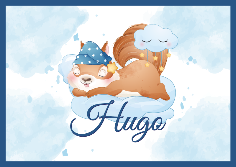 Tapete vinílico com nome esquilo fofo sonhando - TenStickers