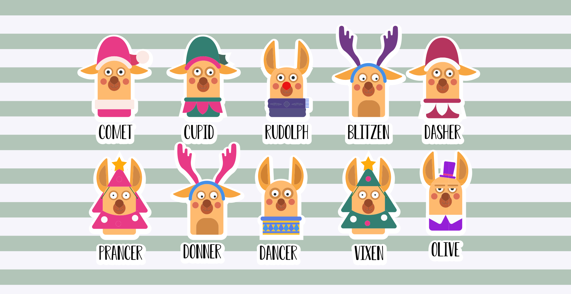 Tapete vinílico do Natal coleção de personagens de renas - TenStickers
