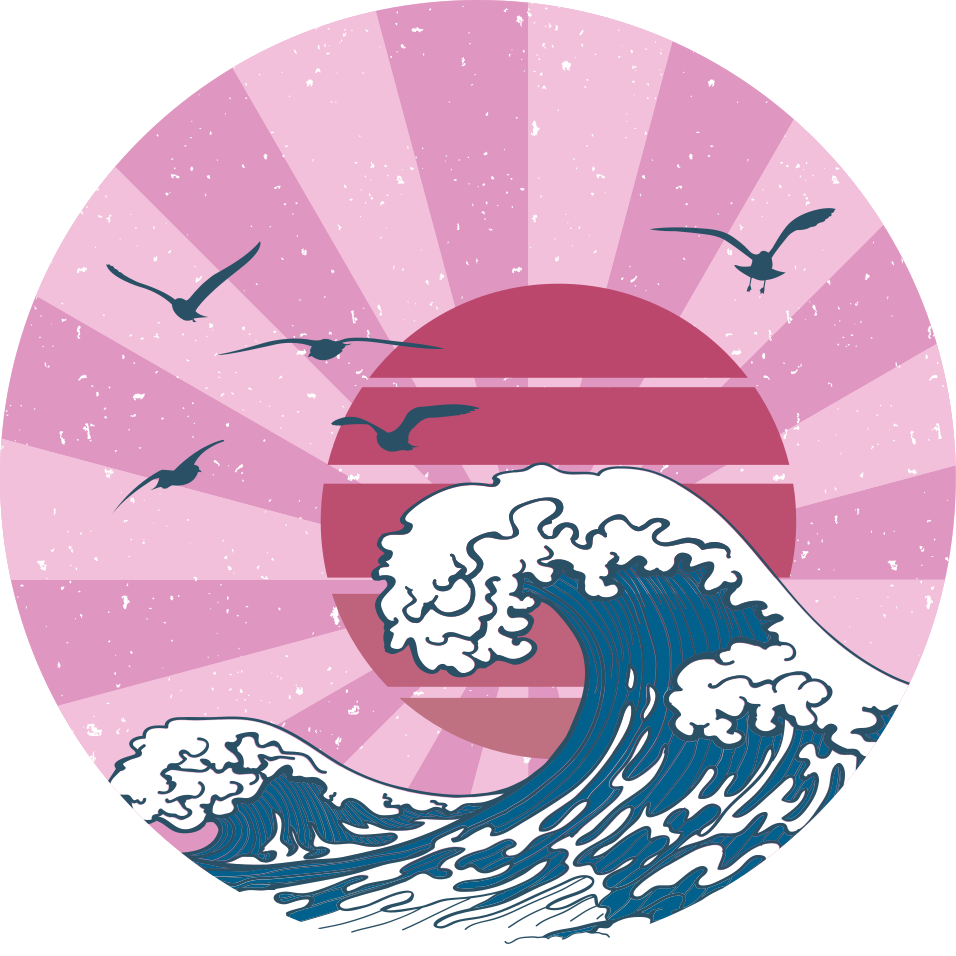 Tapete vinílico geométricas onda rosa de kanagawa - TenStickers